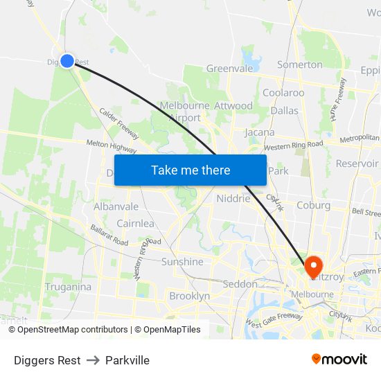 Diggers Rest to Parkville map