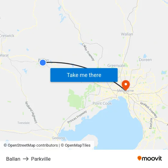 Ballan to Parkville map