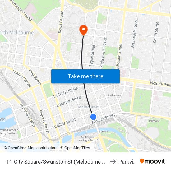 11-City Square/Swanston St (Melbourne City) to Parkville map