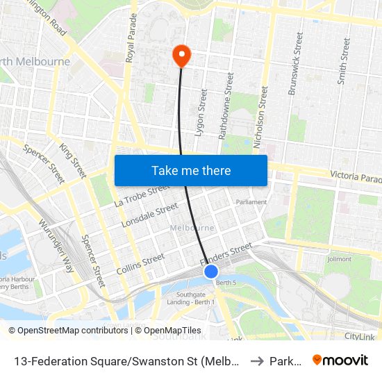 13-Federation Square/Swanston St (Melbourne City) to Parkville map