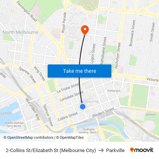 2-Collins St/Elizabeth St (Melbourne City) to Parkville map