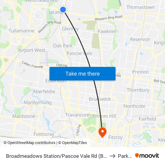 Broadmeadows Station/Pascoe Vale Rd (Broadmeadows) to Parkville map