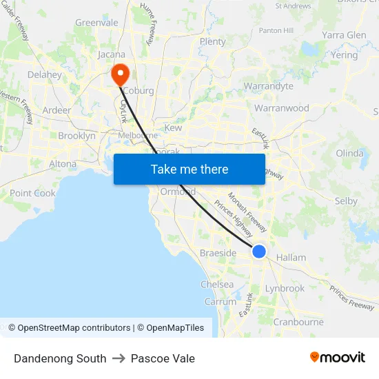 Dandenong South to Pascoe Vale map