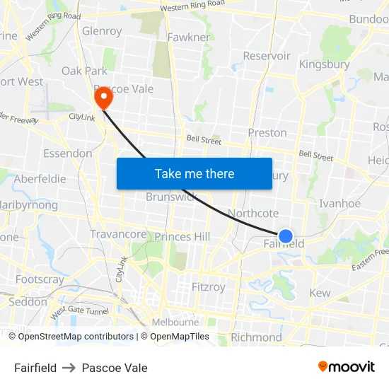 Fairfield to Pascoe Vale map