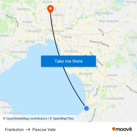 Frankston to Pascoe Vale map
