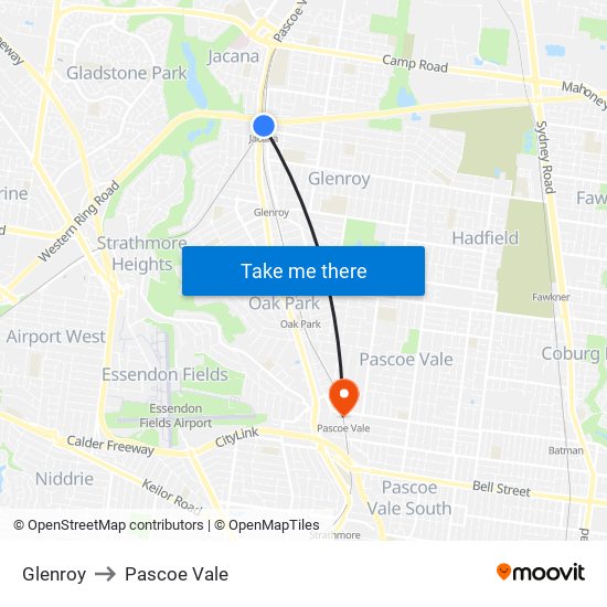 Glenroy to Pascoe Vale map