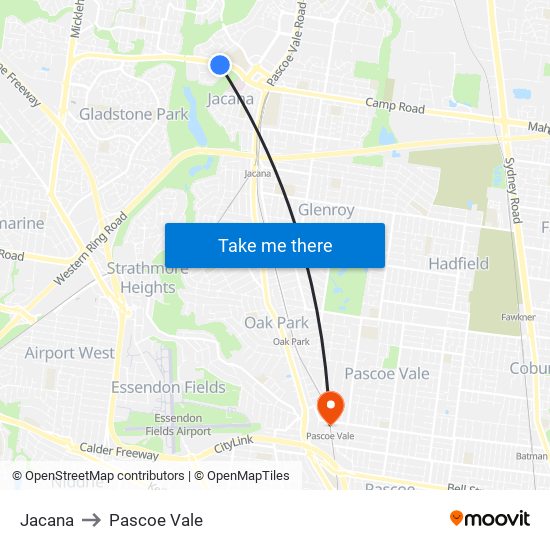 Jacana to Pascoe Vale map