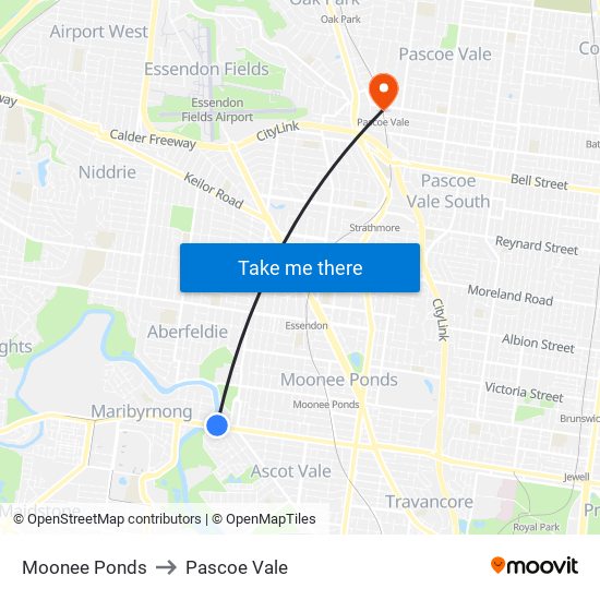 Moonee Ponds to Pascoe Vale map