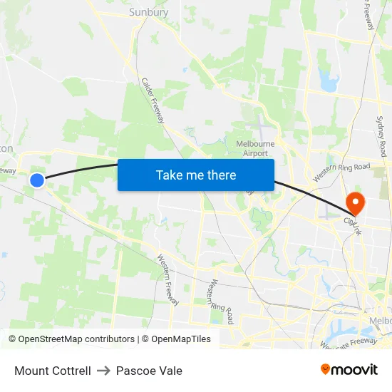 Mount Cottrell to Pascoe Vale map