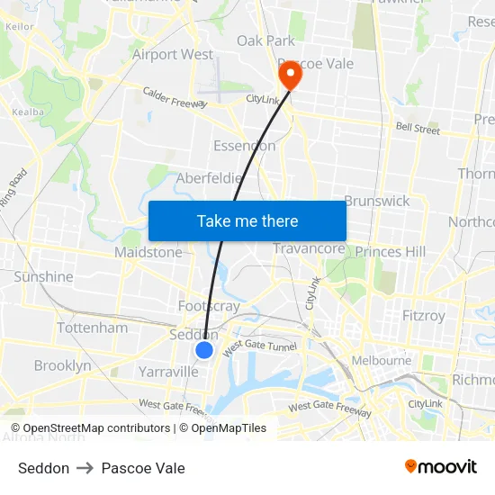 Seddon to Pascoe Vale map