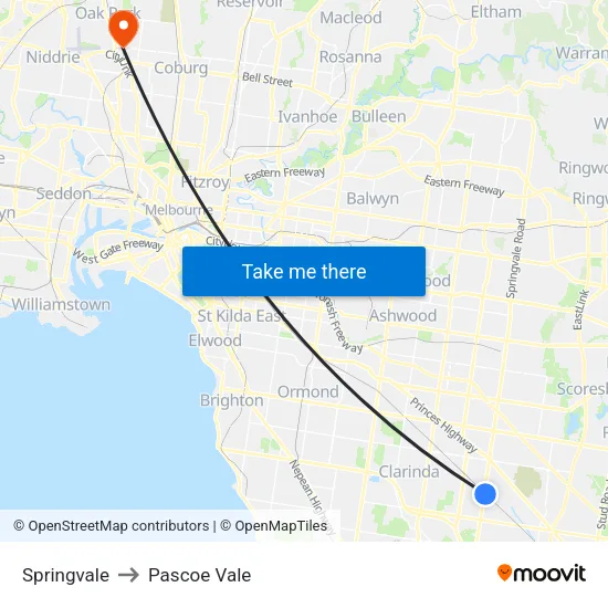 Springvale to Pascoe Vale map