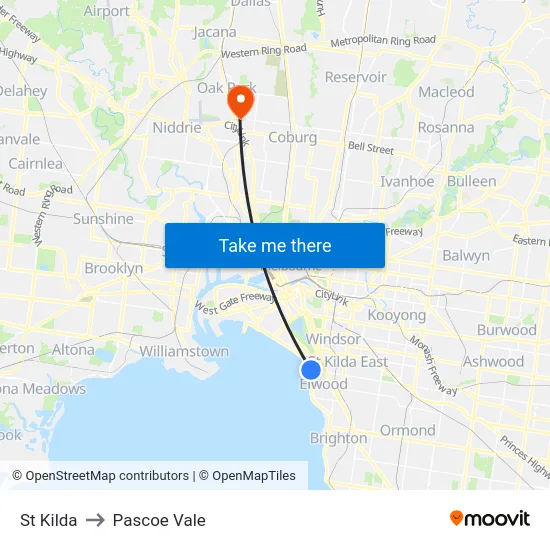 St Kilda to Pascoe Vale map