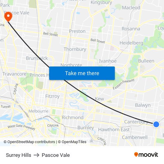 Surrey Hills to Pascoe Vale map