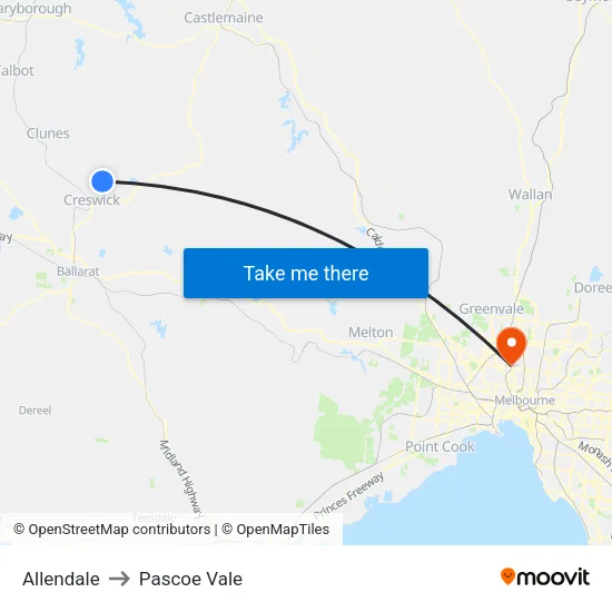 Allendale to Pascoe Vale map