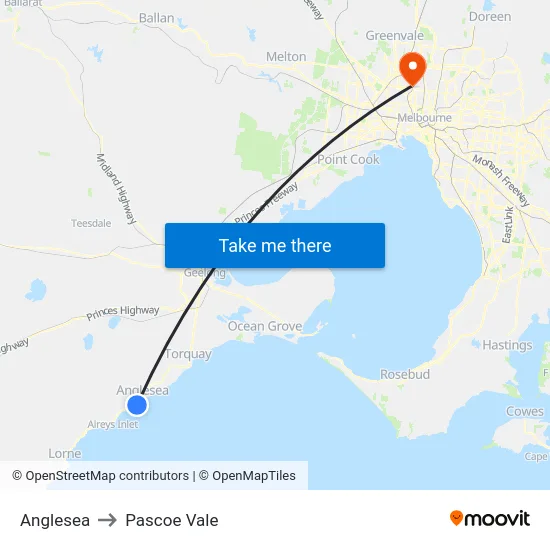 Anglesea to Pascoe Vale map
