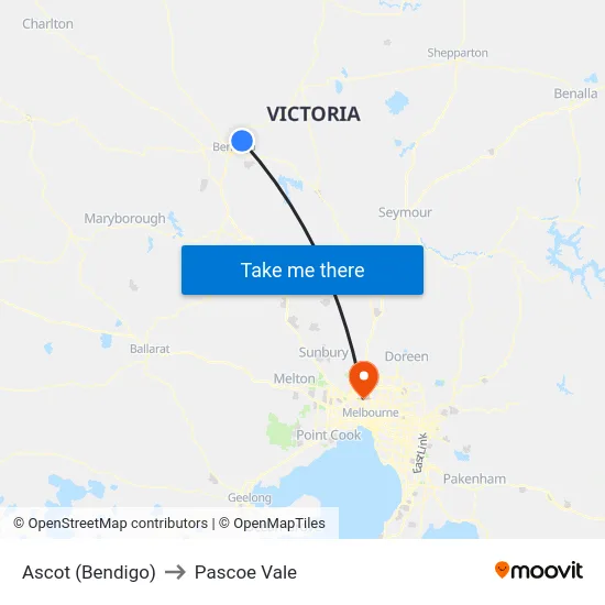 Ascot (Bendigo) to Pascoe Vale map