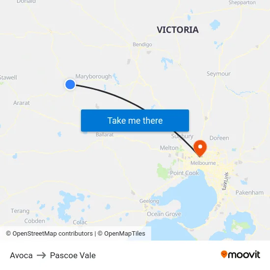 Avoca to Pascoe Vale map