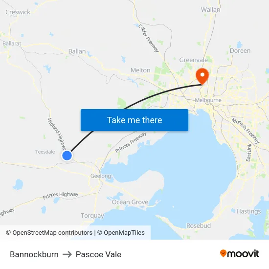 Bannockburn to Pascoe Vale map