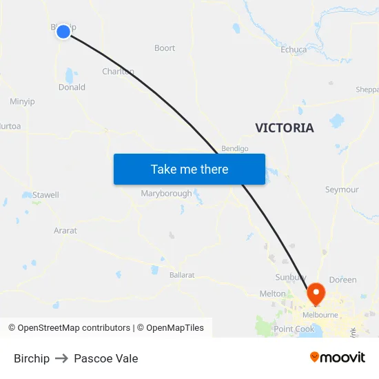 Birchip to Pascoe Vale map