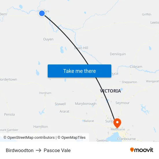 Birdwoodton to Pascoe Vale map