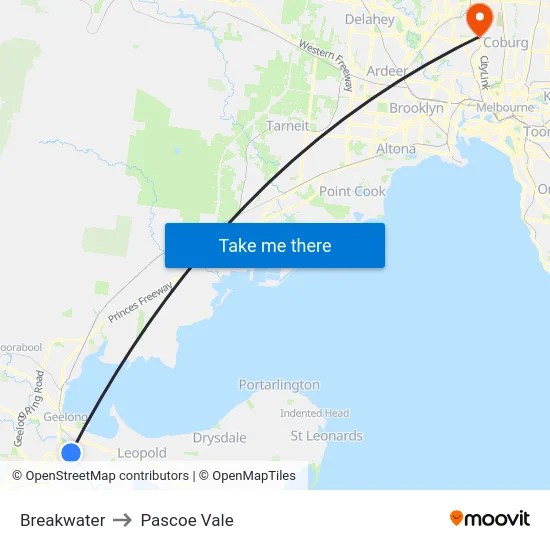 Breakwater to Pascoe Vale map
