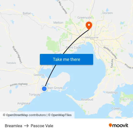 Breamlea to Pascoe Vale map