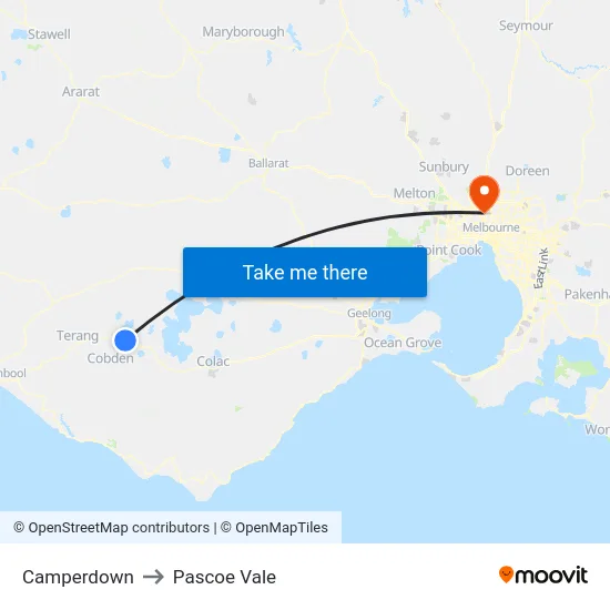 Camperdown to Pascoe Vale map