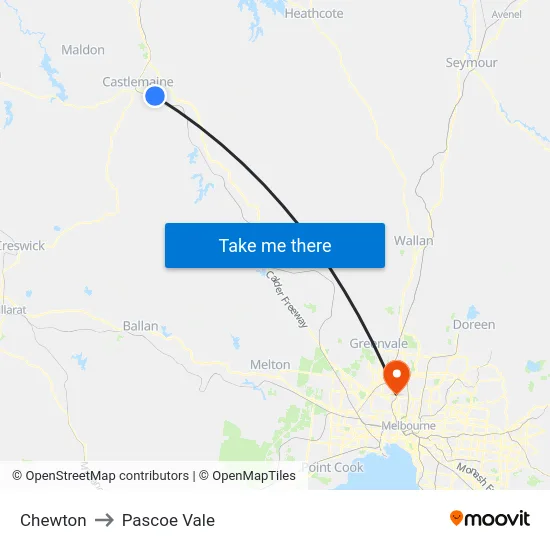 Chewton to Pascoe Vale map