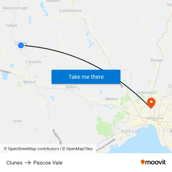 Clunes to Pascoe Vale map