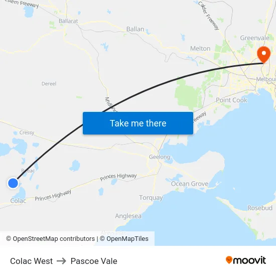 Colac West to Pascoe Vale map