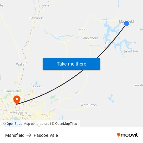 Mansfield to Pascoe Vale map