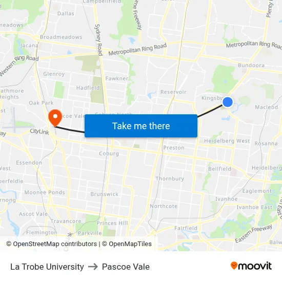La Trobe University to Pascoe Vale map