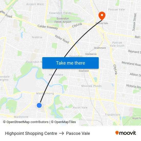Highpoint Shopping Centre to Pascoe Vale map
