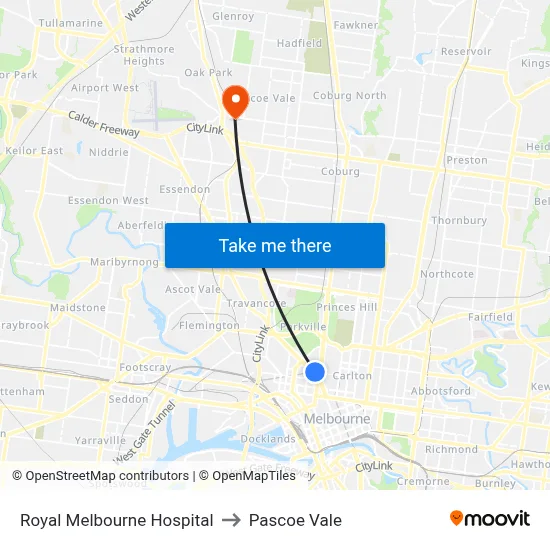 Royal Melbourne Hospital to Pascoe Vale map