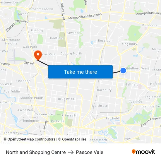 Northland Shopping Centre to Pascoe Vale map