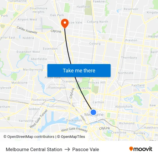 Melbourne Central Station to Pascoe Vale map