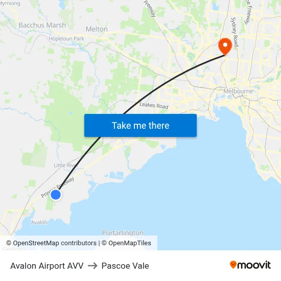 Avalon Airport AVV to Pascoe Vale map