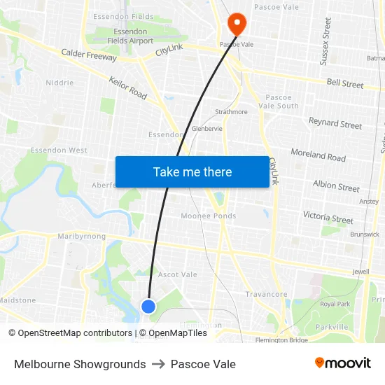 Melbourne Showgrounds to Pascoe Vale map