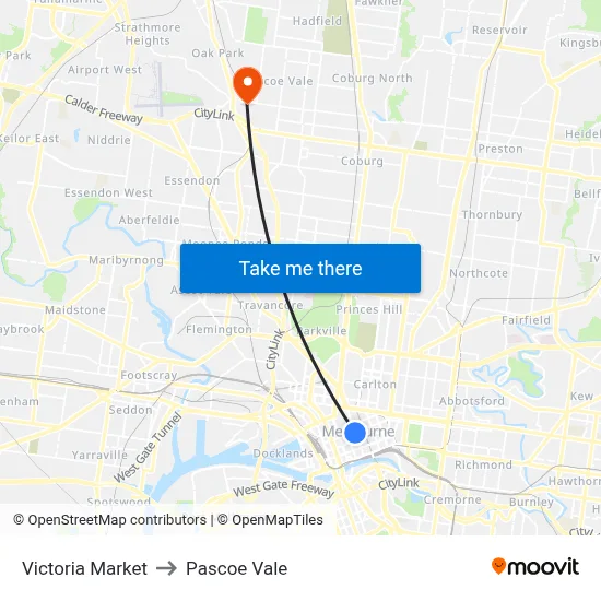 Victoria Market to Pascoe Vale map