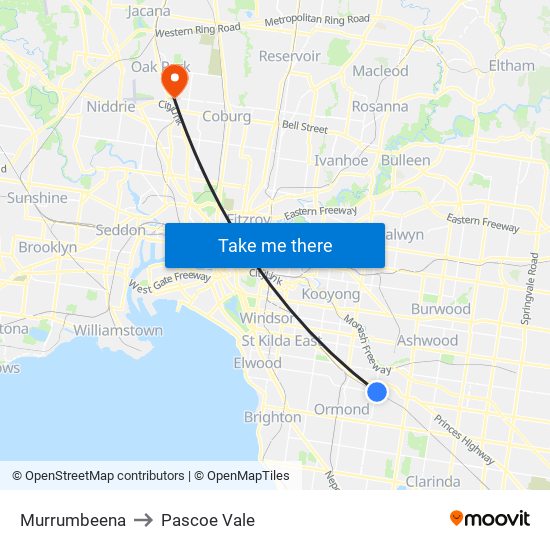 Murrumbeena to Pascoe Vale map