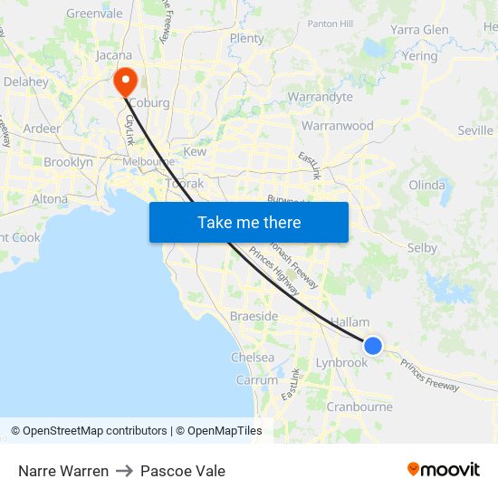 Narre Warren to Pascoe Vale map