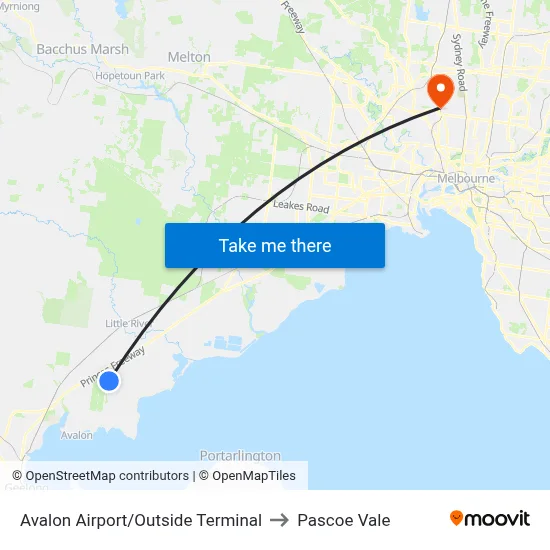 Avalon Airport/Outside Terminal to Pascoe Vale map