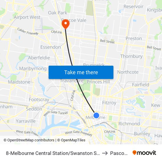 8-Melbourne Central Station/Swanston St (Melbourne City) to Pascoe Vale map