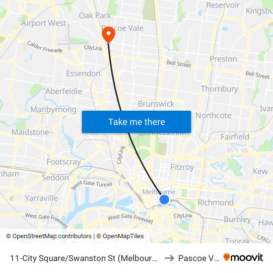 11-City Square/Swanston St (Melbourne City) to Pascoe Vale map