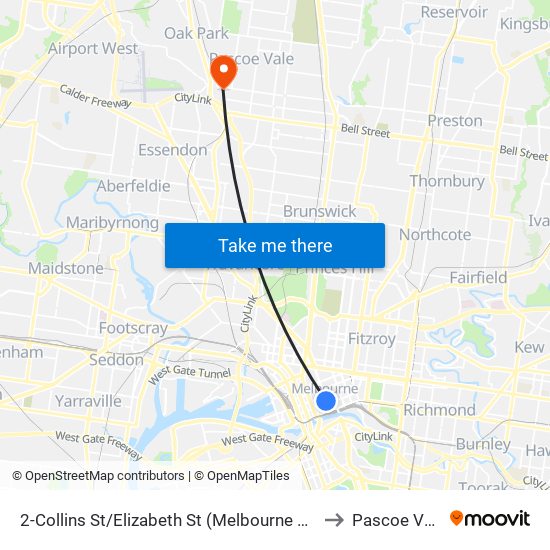 2-Collins St/Elizabeth St (Melbourne City) to Pascoe Vale map