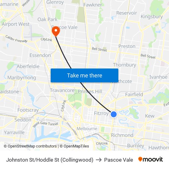 Johnston St/Hoddle St (Collingwood) to Pascoe Vale map