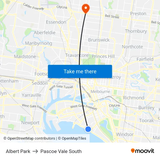 Albert Park to Pascoe Vale South map