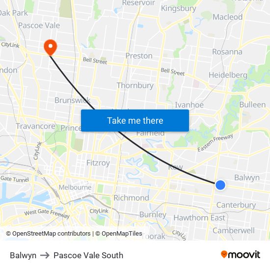 Balwyn to Pascoe Vale South map