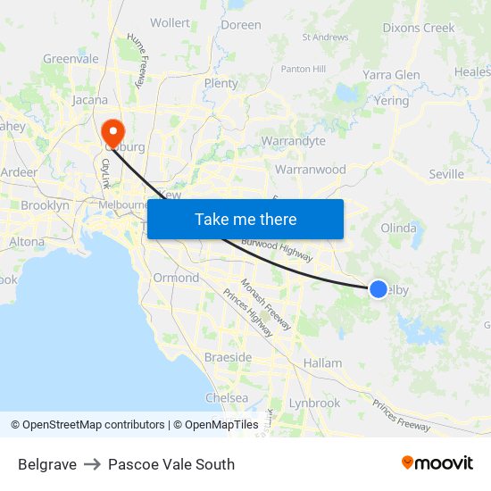 Belgrave to Pascoe Vale South map