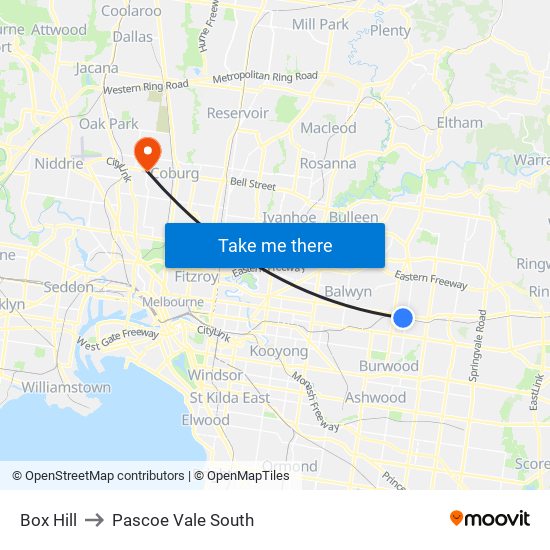 Box Hill to Pascoe Vale South map